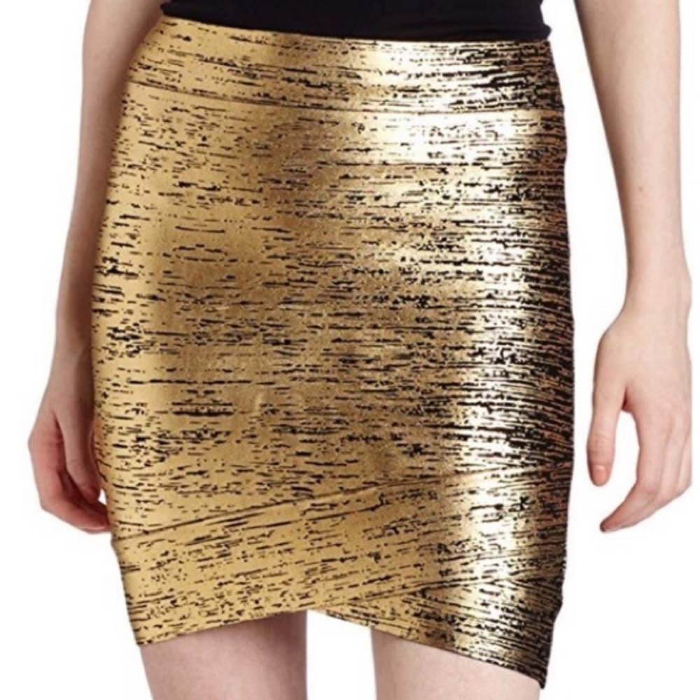 Brand New BCBG Gold Foil Bandage Skirt